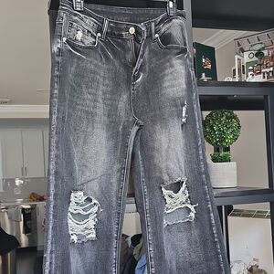 Distressed Black Fade Straight-Leg Jeans